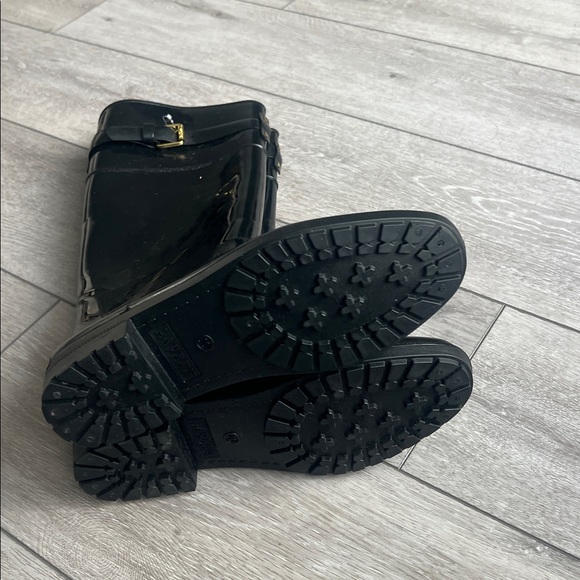 Ralph Lauren Black Tall Rain Boots with classic Gold Buckle size 10 - Picture 5 of 8